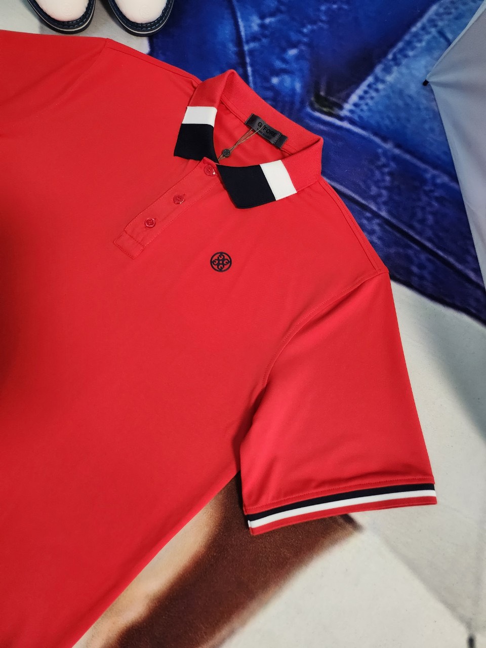 여름 남성 배색 반팔 카라 타셔츠