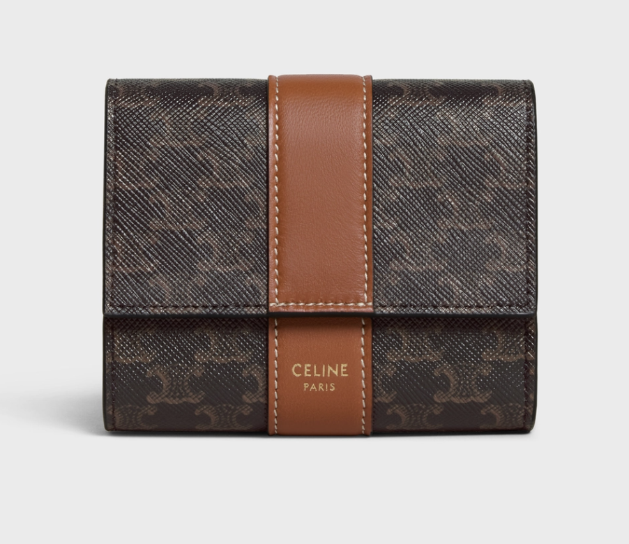 셀린느 스몰 3단 지갑 - 트리옹프 캔버스 & 램스킨 화이트 / 탠