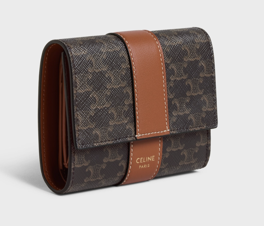 셀린느 스몰 3단 지갑 - 트리옹프 캔버스 & 램스킨 화이트 / 탠