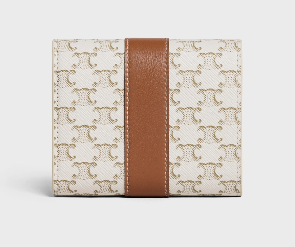 셀린느 스몰 3단 지갑 - 트리옹프 캔버스 & 램스킨 화이트 / 탠