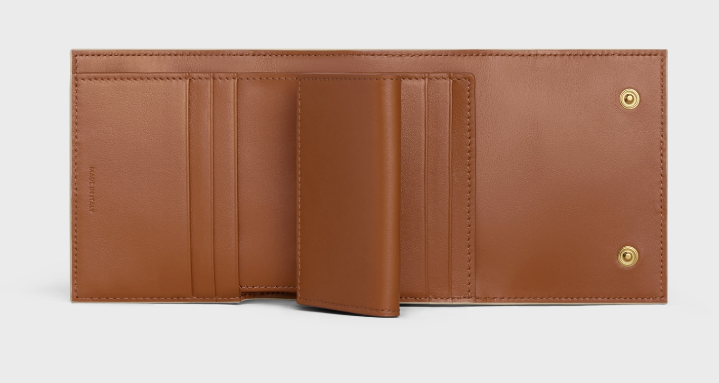 셀린느 스몰 3단 지갑 - 트리옹프 캔버스 & 램스킨 화이트 / 탠