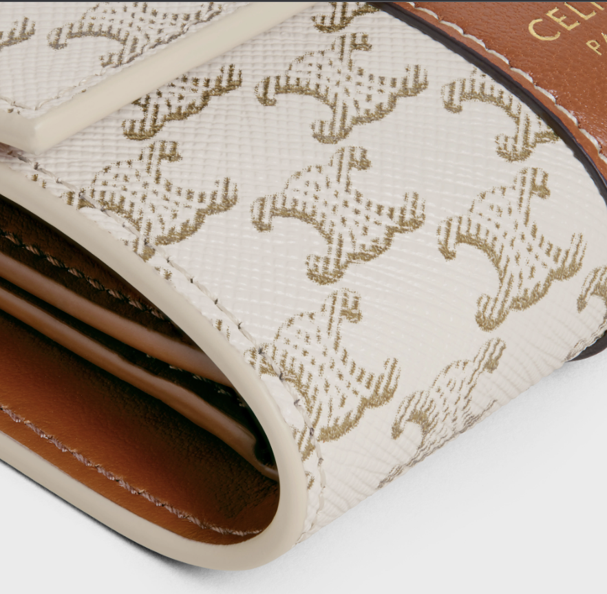 셀린느 스몰 3단 지갑 - 트리옹프 캔버스 & 램스킨 화이트 / 탠