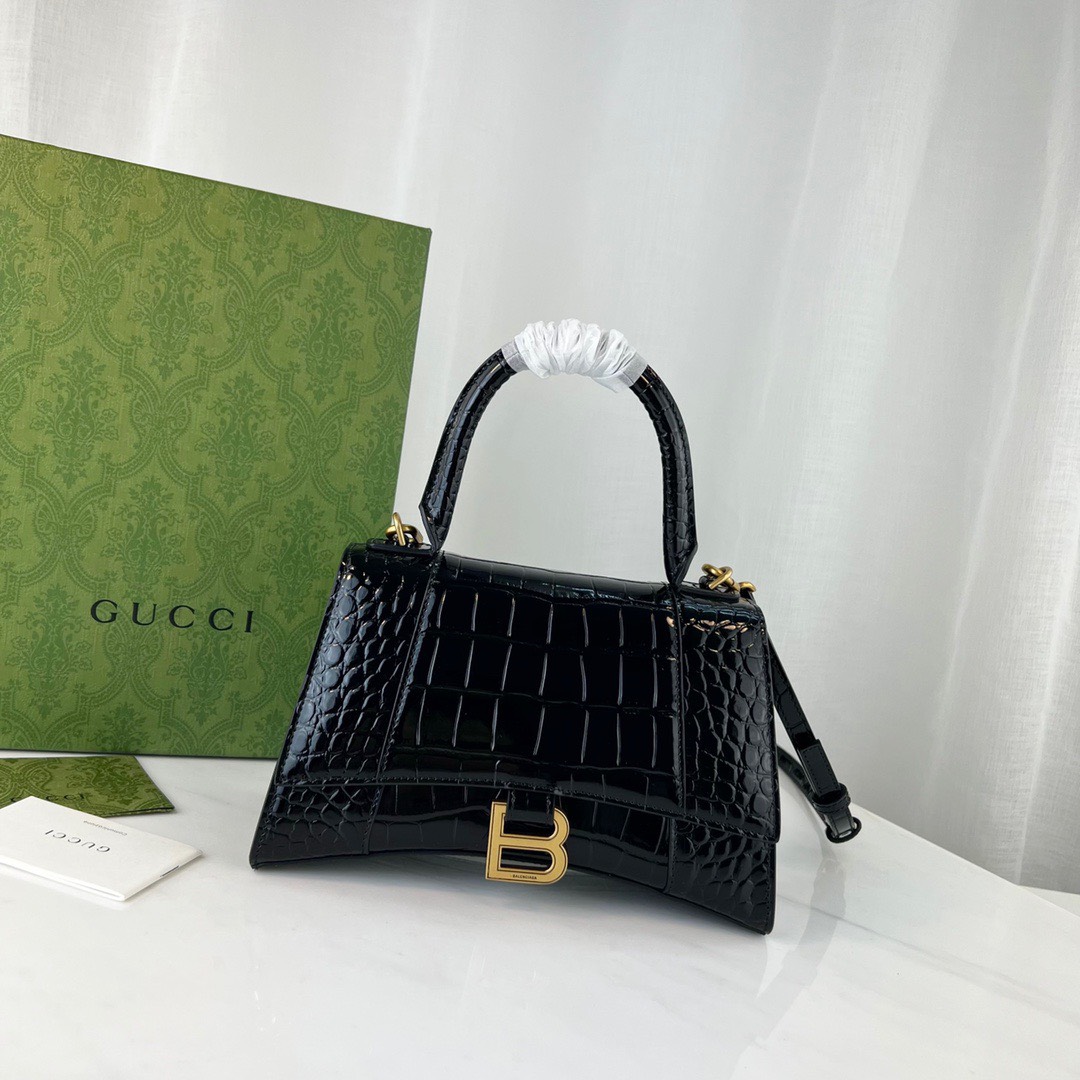 구찌 x 발렌시아가 Hourglass 블랙 여성 핸드백