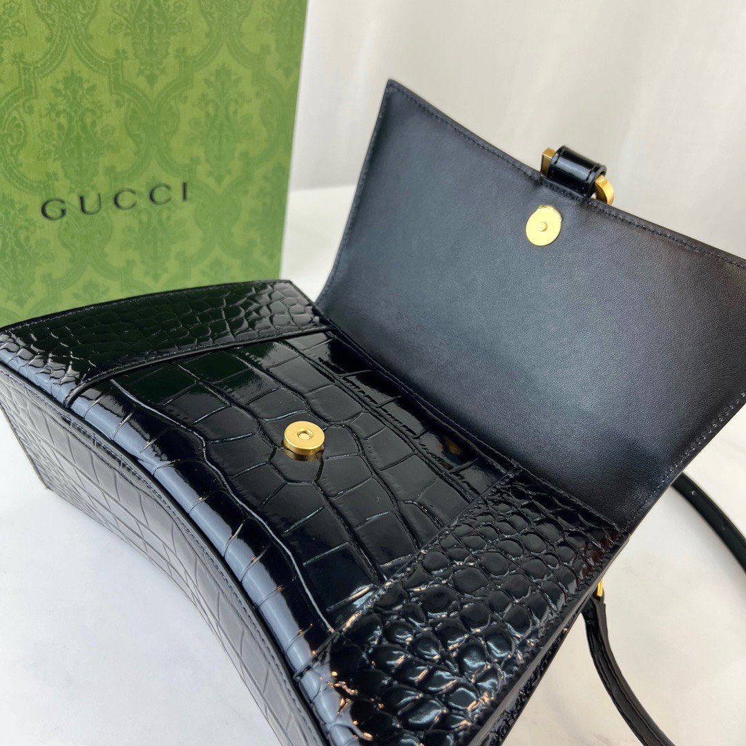 구찌 x 발렌시아가 Hourglass 블랙 여성 핸드백