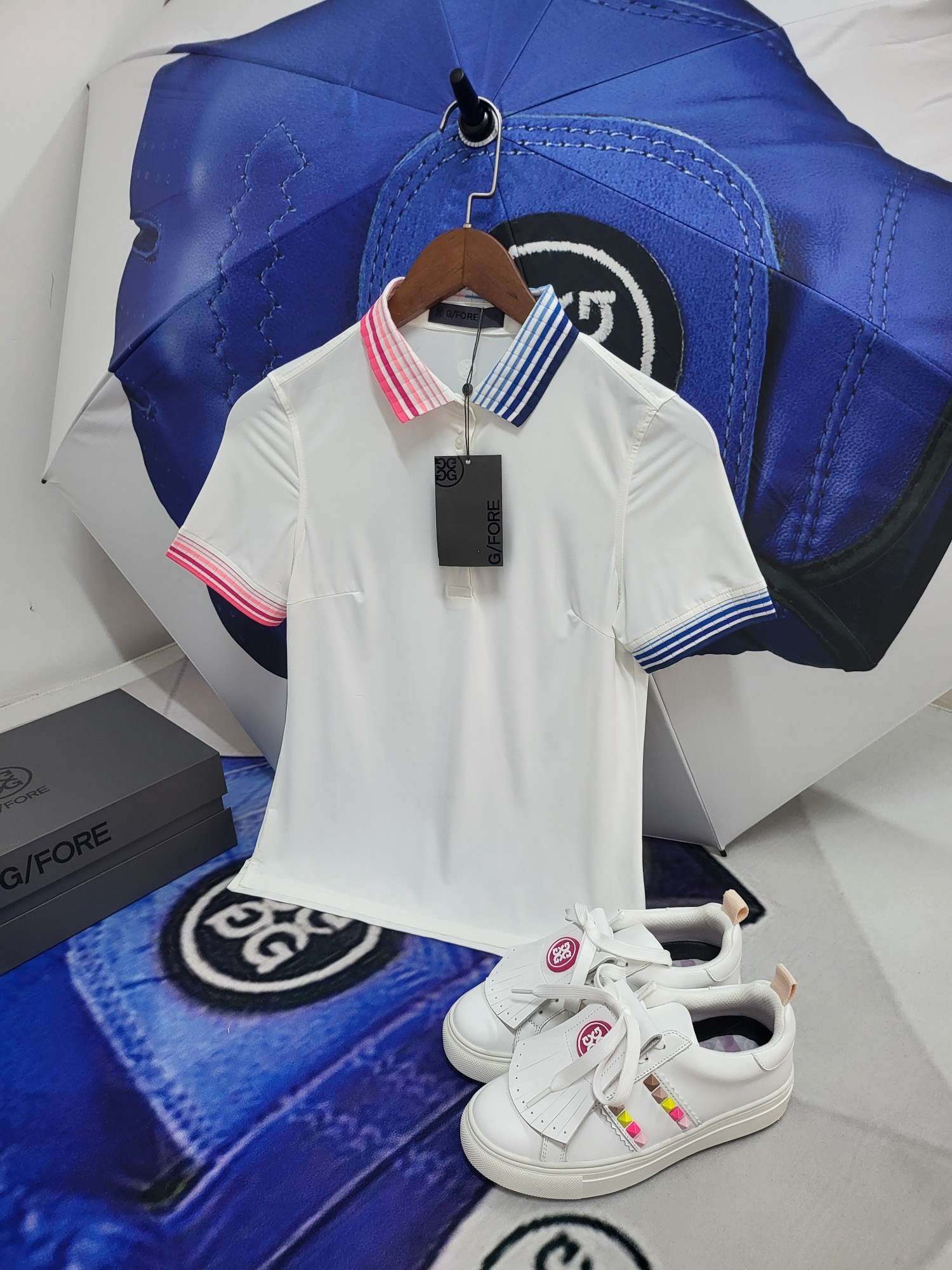 지포어 PLEATED CONTRAST COLLAR 여성 골프 반팔티