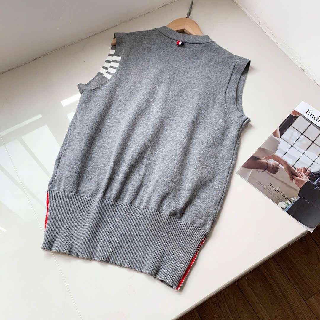 THOM BROWNE 소매 4-바 남여공용 니트 조끼